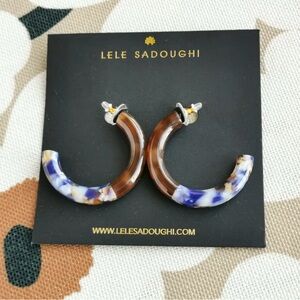 Lele Sadoughi Brown and Blue Patterned Hoops